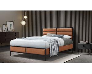 5Ft King Size Tan Faux leather and Black Metal Marford Bed Frame